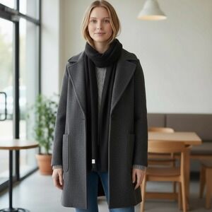 Calvin Klein Charcoal Gray & Light Gray Knit Fringe Scarf Wrap Shawl‎